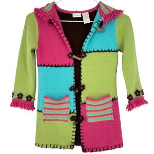Savannah Kids Boho Patchwork Hooded Cardigan Sweater Girls 5/6 Colorful